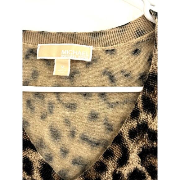 Michael Kors Medium Cotton Blend V-neck Leopard Print Sweater SZ M GUC - Picture 3 of 4